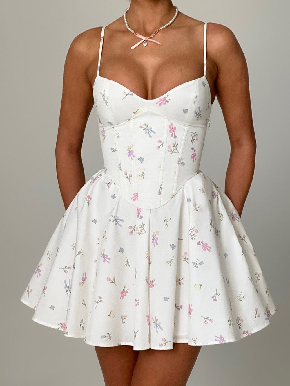 Babyboo Analeigh Mini Dress - White Multi Floral Print Size XS - Picture 2 of 9